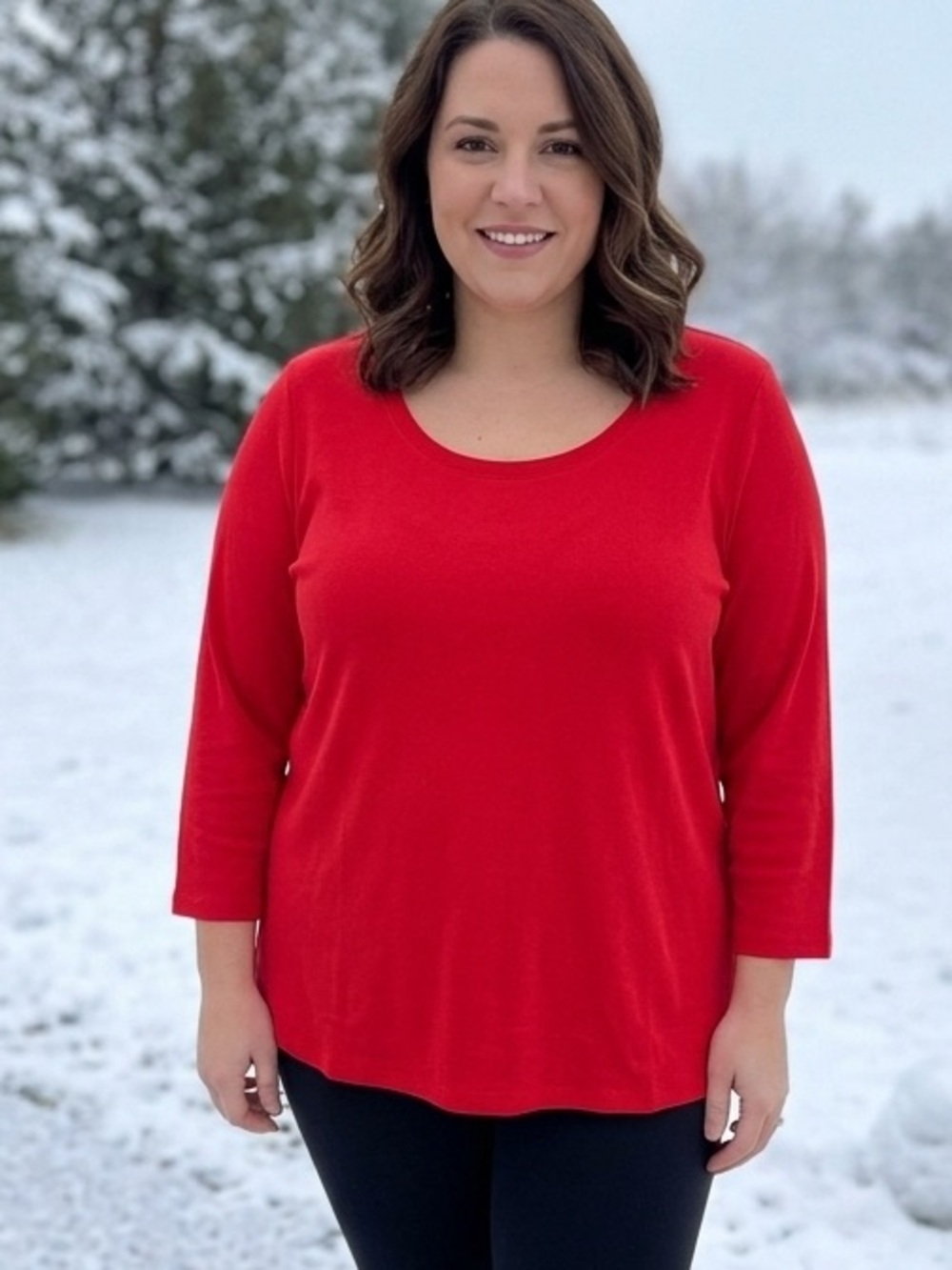 AVA & VIV Red Long Sleeve Scoop Neck
Plus Size Top 2X